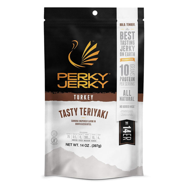 Perky Jerky Original Turkey Jerky, 14oz, Low Sodium, 10g Protein per Serving, Low Fat, 100% U.S. Sourced, Handcrafted, Tender Texture and Bold Flavor