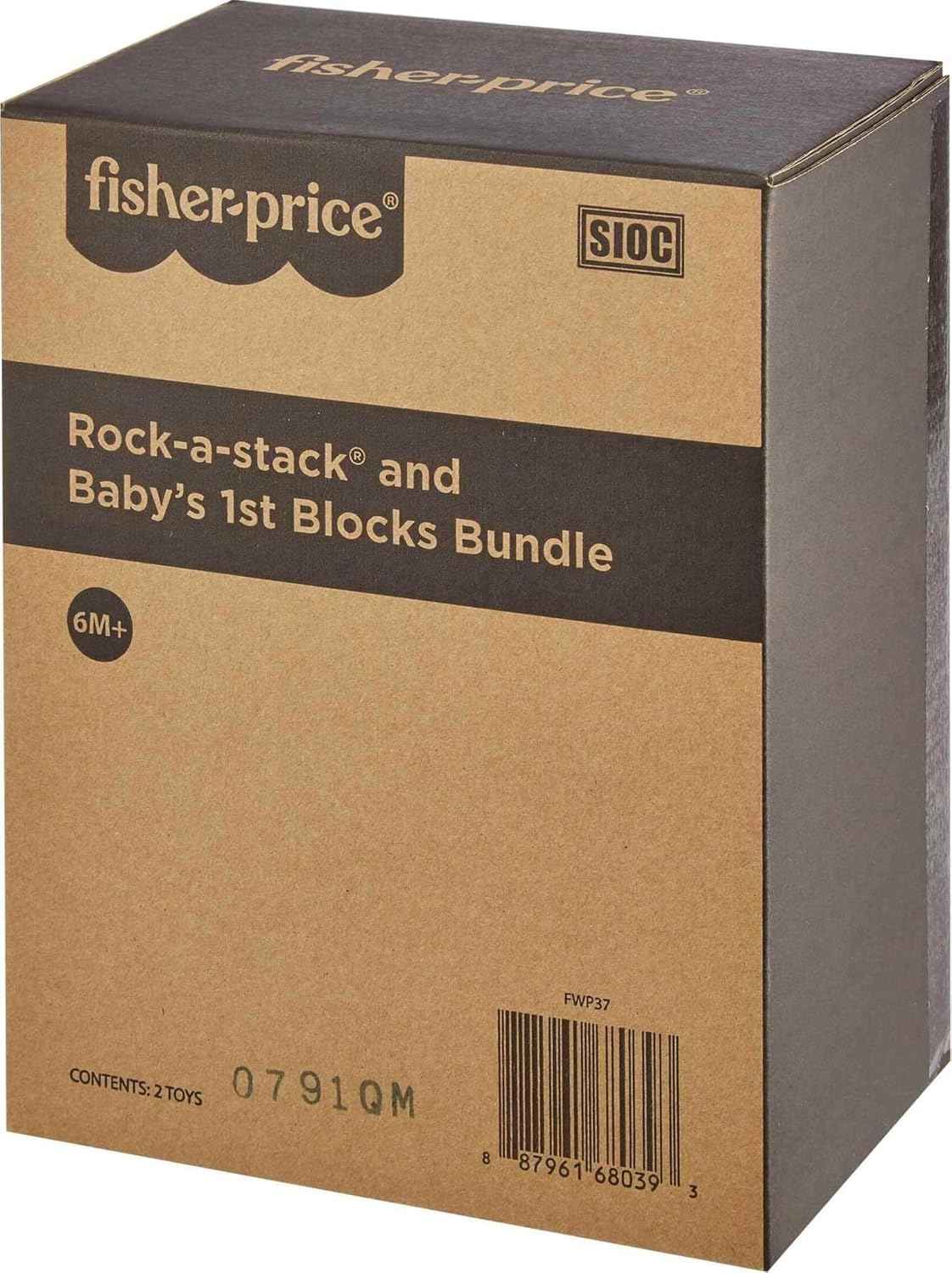 Fisher-Price Baby’s First Blocks & Rock-a-Stack Toy Set, Bucket of 10 Shapes & Ring Stacking Activity for Developmental Play Ages 6+ Months (Amazon Exclusive)