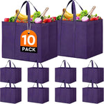 WISELIFE Reusable Grocery Shopping Bags 10 Pack Large Foldable Tote Bags Bulk, Eco Produce Bags with Long Handle for Shopping Groceries Clothes (Grey&Black)