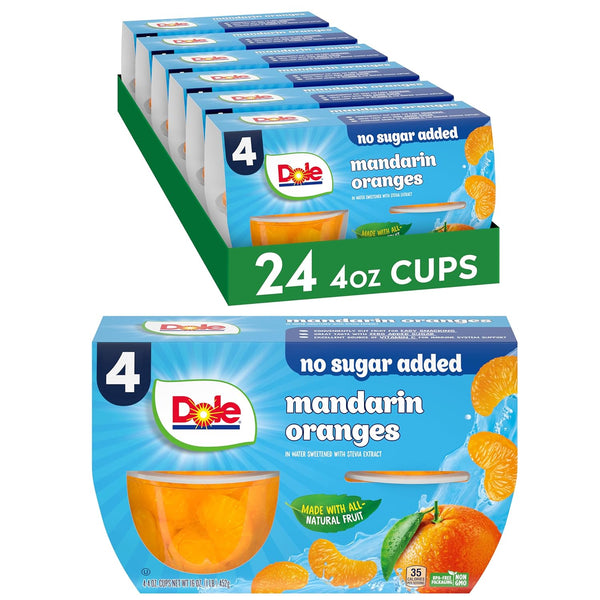 Dole Mandarin Oranges in 100% Juice Snacks, 4oz 12 Cups, Gluten & Dairy Free, Bulk Lunch