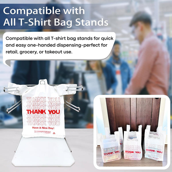 YoYoRain White Thank you T shirt bag, Grocery shopping bag Reusable and Disposable Supermarket Bag 11''x6''x21'' 100PCS