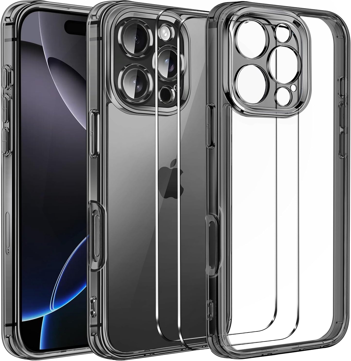 ivoler 3-in-1 Clear Case Designed for iPhone 17 Pro Max 6.9'' 2025 with 2 Pack Tempered Glass Screen Protector Full Camera Protection, Military Shockproof Hard Back Slim for 17 Pro Max Cover - Clear