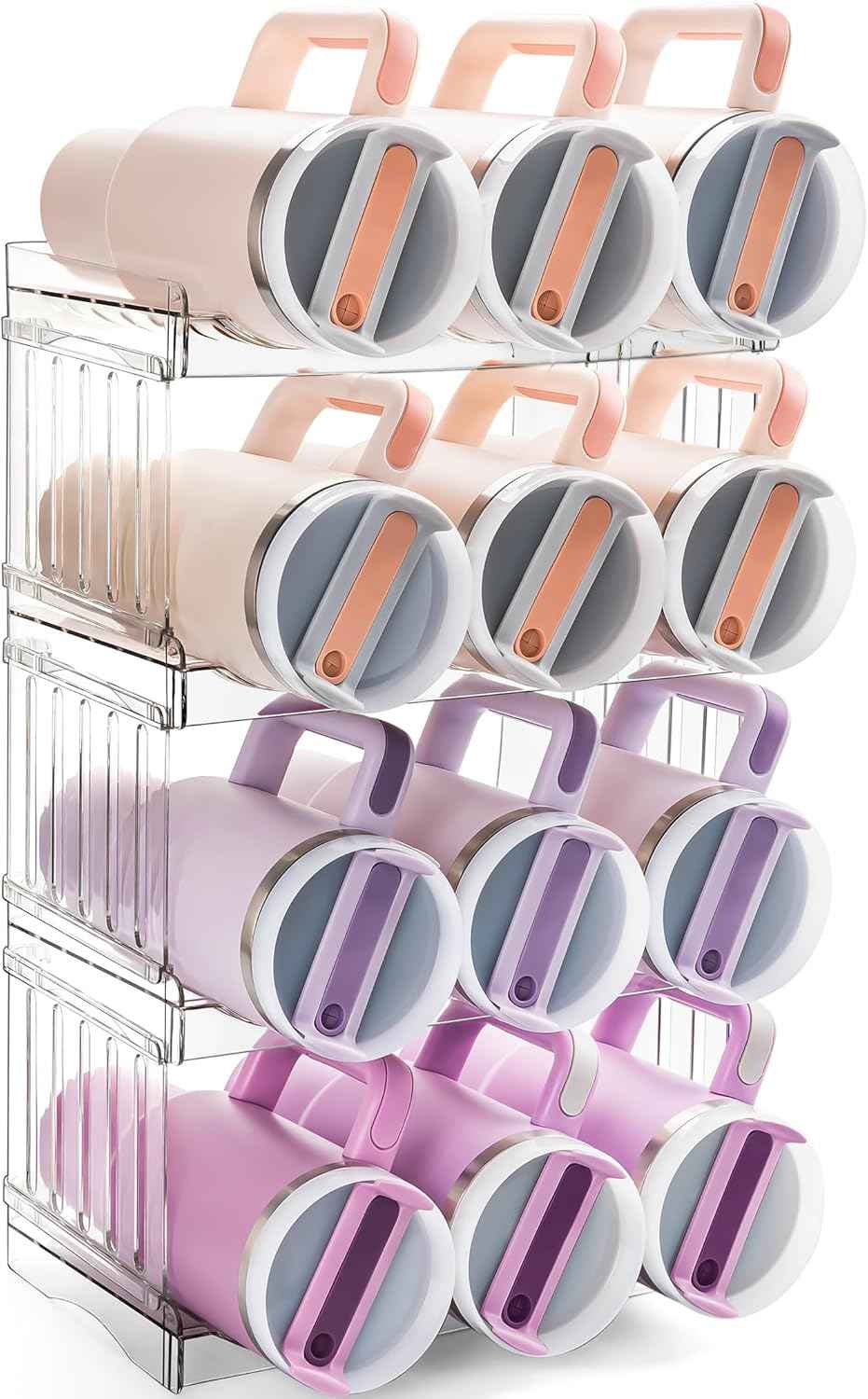 Large Tumbler Organizer for Stanley Cup 40 oz, Patented Kitchen Pantry Organizers and Storage for Stanley Cup Accessories, Stackable Water Bottle Organizer Holder Gifts 4Pack Large-12-bottle