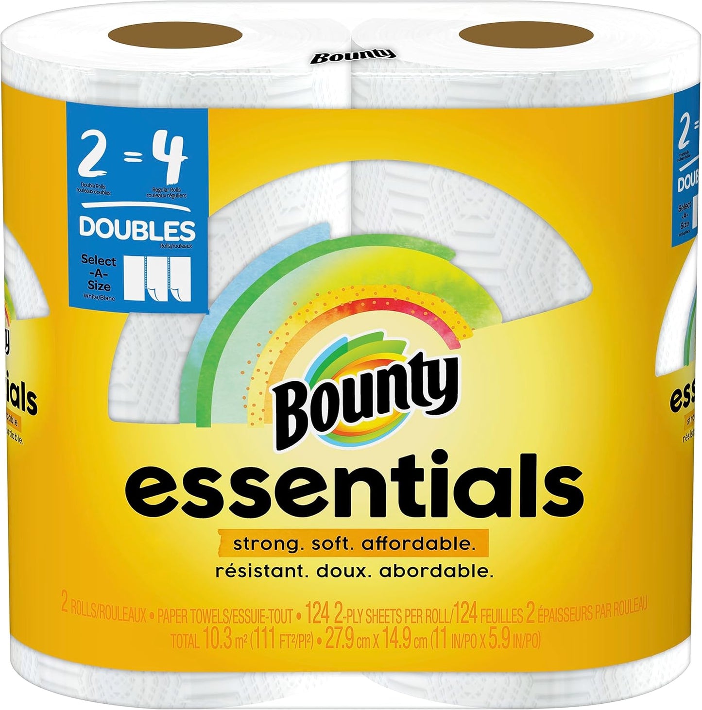 Bounty Essentials Select-A-Size Paper Towels, White, 2 Triple Rolls = 6 Regular Rolls