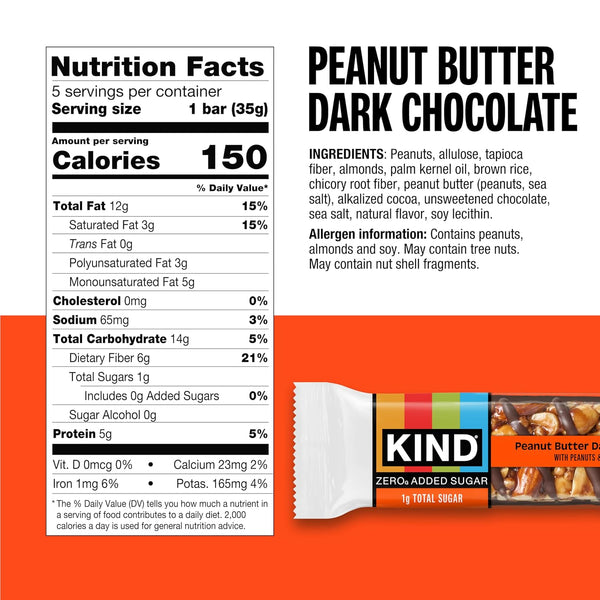 Kind Zero Added Sugar Snacks Bars Variety Pack, Gluten Free, High Fiber, Keto Friendly, 15 Count