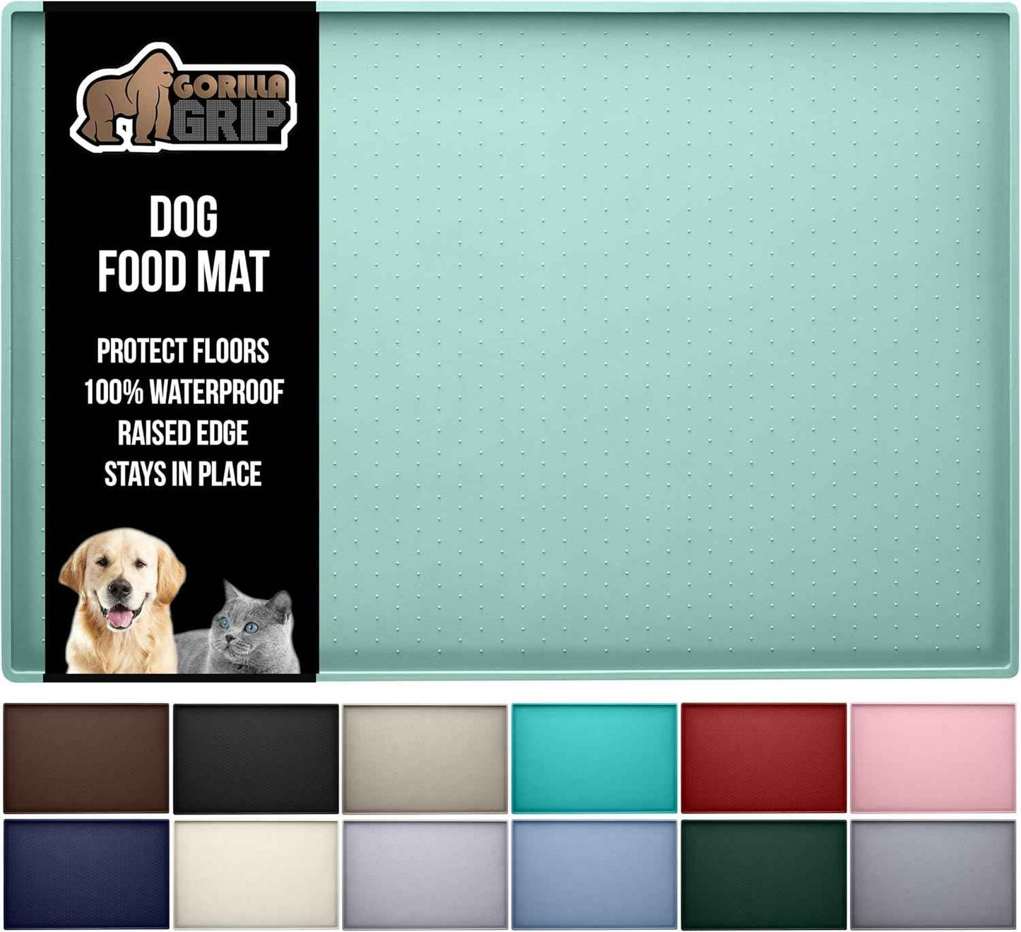 GORILLA GRIP 100% Waterproof Raised Edge BPA Free Silicone Pet Feeding Mat, Dog Cat Food Mats Contain Spills Protects Floors, Placemats for Cats and Dogs Water Bowl, Pets Accessories 18.5x11.5 Gray