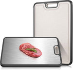 Double Sided 304 Stainless Steel & Wheat Straw Cutting Board, 14.4"*9.8" Non Toxic Chopping Board, Separately Handle Meat and Vegetables, Dishwasher Safe, Scratch Resistant Mesh Design
