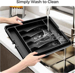 Extra Large Expandable Black Silverware Organizer for Silverware, Cutlery, and Utensils, BPA-Free, Adjustable
