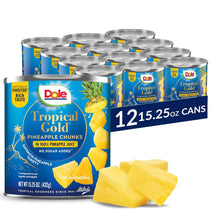 Dole Tropical Gold Pineapple Chunks in 100% Pineapple Juice, Gluten Free, 15.25 Oz, 12 Count