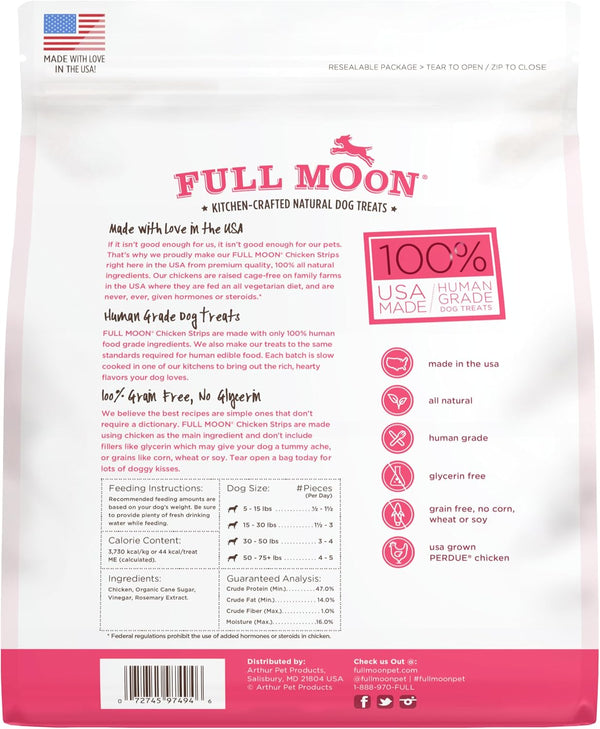 Full Moon Chicken Strips healthy all-natural dog treats, human grade, made in USA, 1.5 pound pack