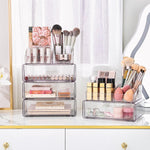 3 Tier Clear Makeup Organizer with Drawer for Countertop and Bathroom Vanity