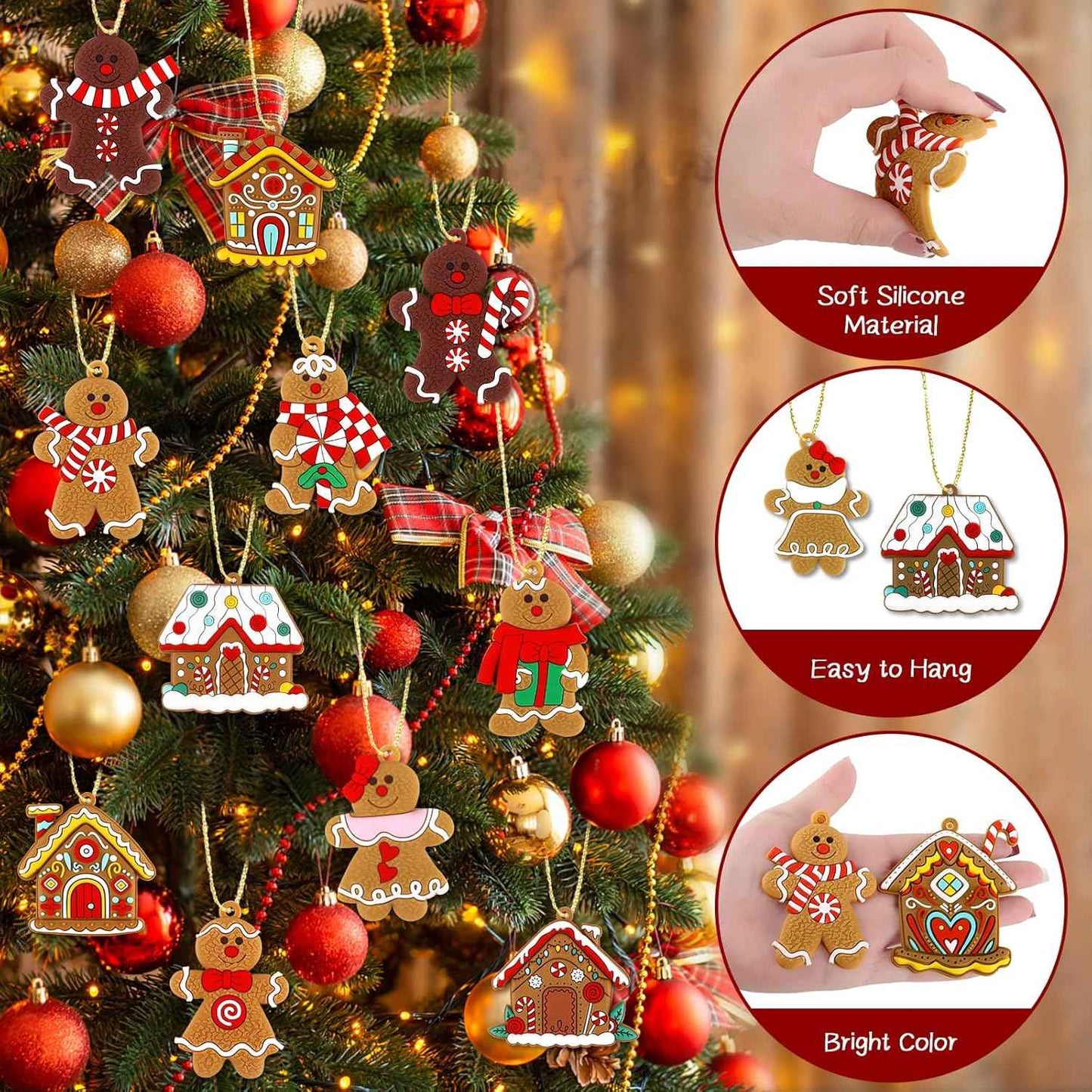 16Pcs Gingerbread Man Ornaments for Christmas Tree Gingerbread Christmas Decorations with Gingerbreads House Ornament for Christmas Tree Hanging Party Decor
