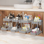 4 Pack Under Sink Organizer, Bathroom Organizers and Storage, 2 Tier Multi-Use Pull Out Cabinet Organizer with Hang Hooks and Cups (Black, 4 Pack)