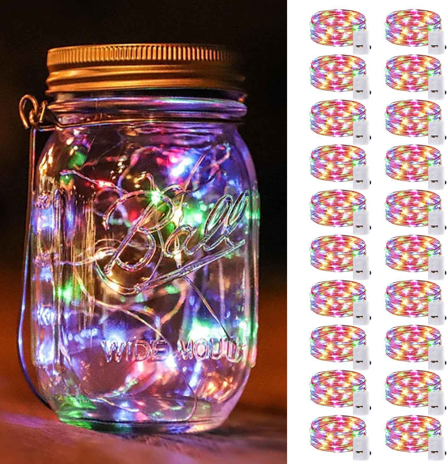 20 Pack LED Fairy Lights Battery Operated,3 Features Blinking Slowly Blinking & just on 7FT 20 LED Waterproof Mini Twinkle String Lights for Wedding Mason Jars Party Christmas Decorations(Warm White)