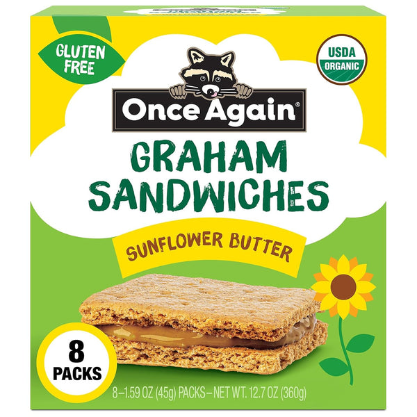 Once Again Peanut Butter Crackers Graham Sandwiches - Gluten Free Graham Crackers with Organic Peanut Butter Filling - Vegan, Organic Snacks for Kids - Lunch Snacks Individually Wrapped, 8 Count