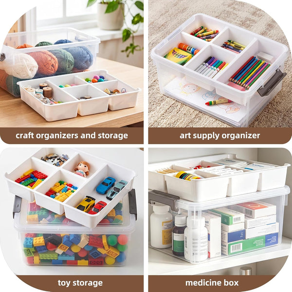 17-Quart Plastic Storage Box with Removable Tray for Arts and Crafts Supplies