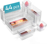 Vtopmart 44-Piece Clear Plastic Drawer Organizers, Versatile Storage Trays for Bathroom, Vanity, Bedroom, Kitchen