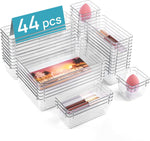Clear Plastic Drawer Organizers Set for Bathroom Vanity and Kitchen Utensils Storage