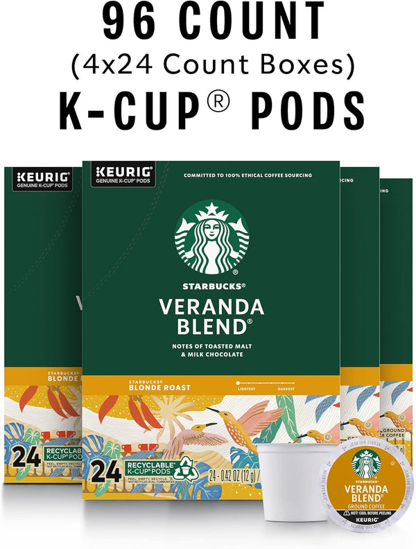 Starbucks K-Cup Coffee Pods, 96 Keurig Pods, Veranda Blend, Blonde Roast
