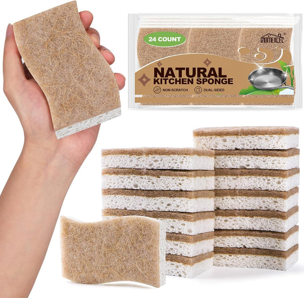 HOMEXCEL Sponges Kitchen 24pcs, Non-Scratch Scrub Dish Sponge Safe on Non-Stick Cookware, Dual Sided Cleaning Sponges for Kitchen, Household, Bathroom and More