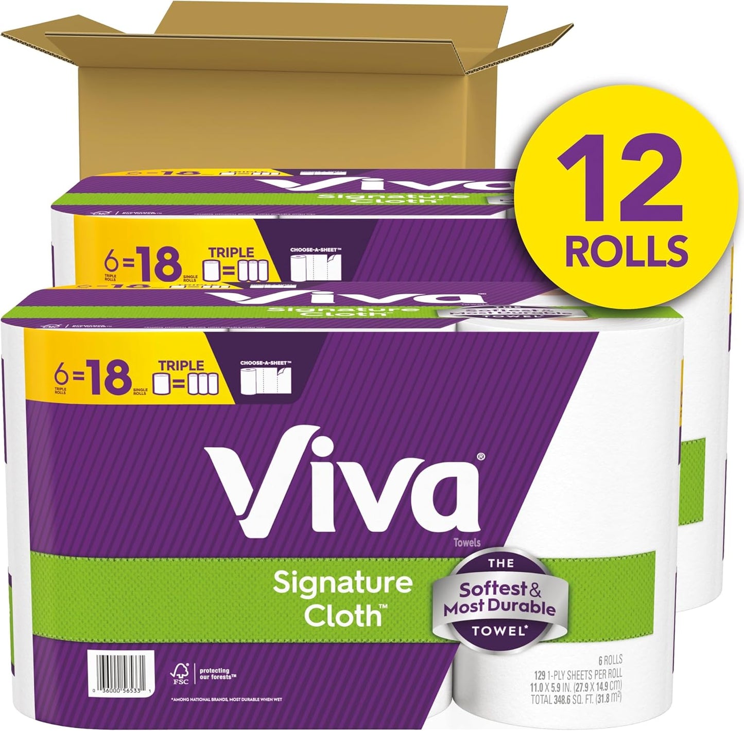 Viva Signature Cloth Paper Towels, 12 Triple Rolls, 129 Sheets per Roll