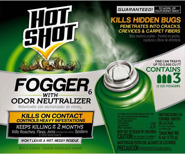 Hot Shot Fogger With Odor Neutralizer 6 Count-2 Ounce Cans (2 Pack), Controls Heavy Insect Infestations