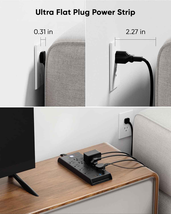 LeZone 10Ft Surge Protector Power Strip 4800J, Black, 12 Outlets, 2 USB C, 2 USB Ports, Wall Mountable