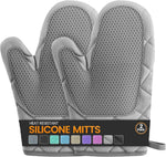Silicone Oven Mitts, Heat Resistant 2PCS Oven Mitts with Soft Cotton Lining, Waterproof Non-Slip Grip Oven Glove, Kitchen Potholder Mits for BBQ, Baking, Cooking, 12.5 Inch - Grey