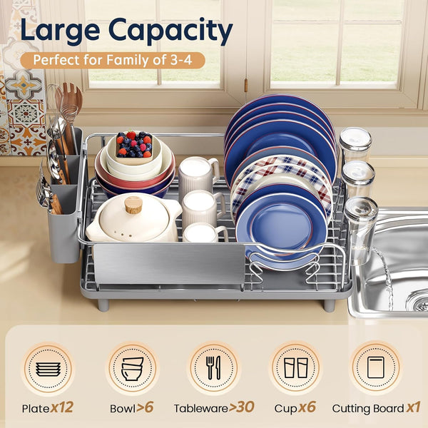 Stainless Steel Dish Drying Rack for Kitchen Counter with Large Capacity
