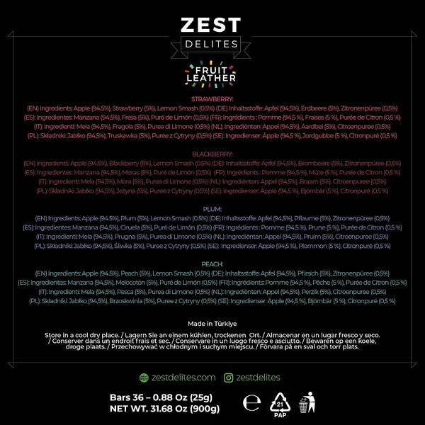 Fruit Snacks by Zest Delites, Apple-Based Strips, 36 Pieces, 0.88 oz Each