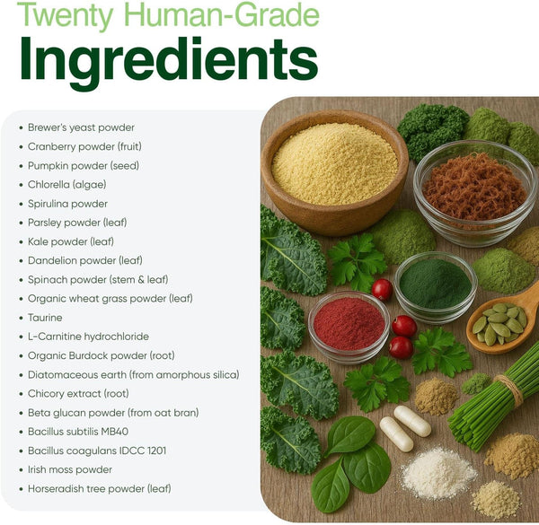 Iron Paws human-grade superfood powder for dogs dental health longevity hip joint gut allergies immune support skin coat 3.5 oz