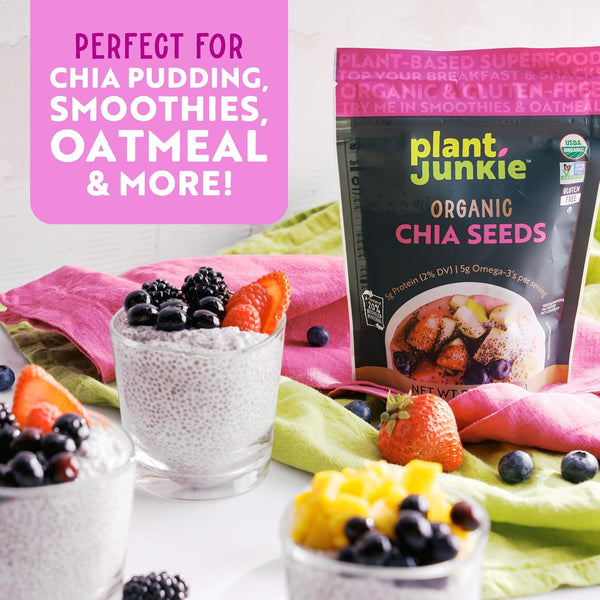 Plant Junkie Organic Chia Seeds, 8oz, USDA Organic, Non-GMO, Gluten Free, Kosher, 37% DV of Fiber