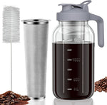 Heavy Duty Glass Mason Pitcher with Spout Lid and Stainless Steel Filter