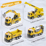 4 Pcs Alloy Construction Truck Toys Gifts For 2 3 4 5 Year Old Boys, 9" Construction Vehicles Toys With Light & Sound, Include Excavator, Crane, Dump and Mixer, Toys for Boys Toddler Kids 2-4 3-4 4-6
