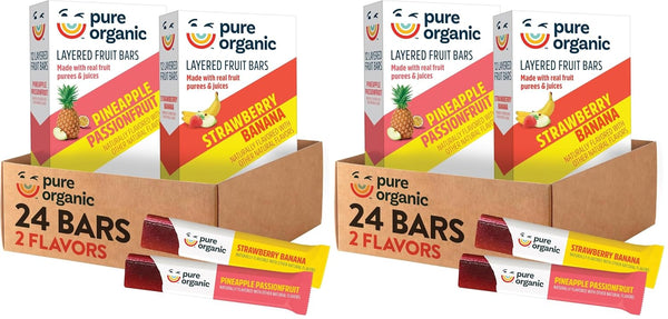 Pure Organic Layered Fruit Bars, Gluten Free, Vegan Fruit Snacks, Variety Pack, 12.4oz Box (24 Bars)