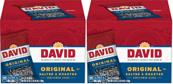 DAVID Original Salted & Roasted Sunflower Seeds, 24-Pack, 1.75 oz Bags, Father's Day Baseball Snack