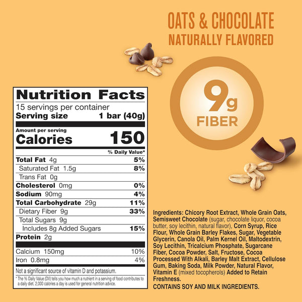 Fiber One Chewy Bars, Oats and Chocolate, Mega Pack, 15 Count, 21.2 oz