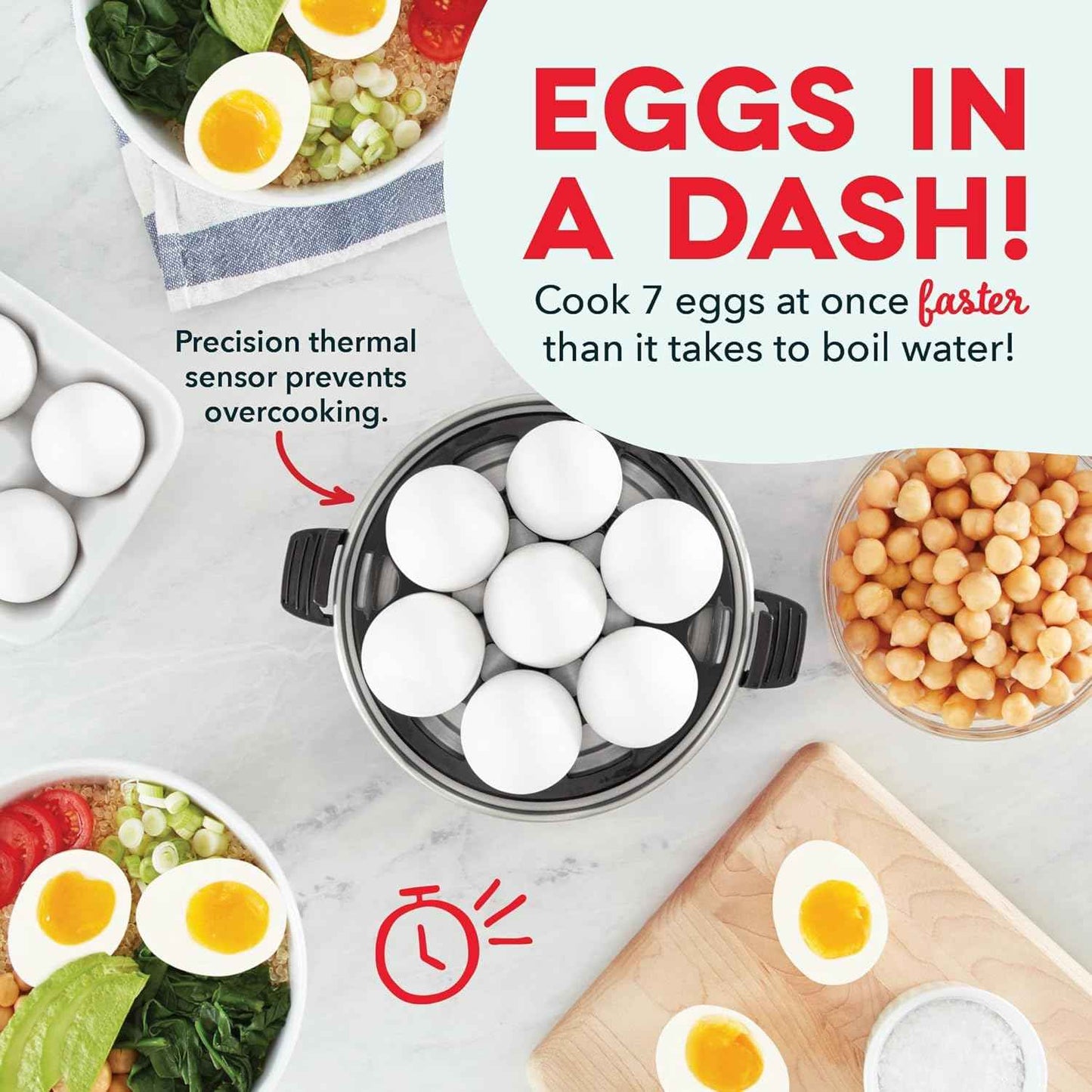 DASH Rapid Egg Cooker: 7 Egg Capacity Electric Egg Cooker for Hard Boiled Eggs, Poached Eggs, Scrambled Eggs, or Omelets with Auto Shut Off Feature - Black'
