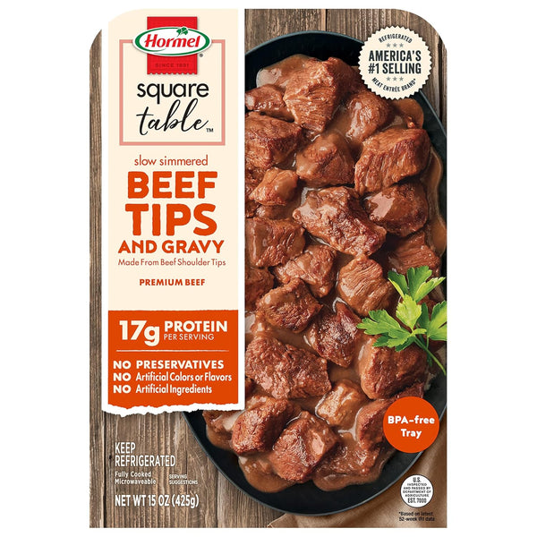 Hormel Square Table Slow Simmered Beef Tips & Gravy Refrigerated Entree, 15 Oz.