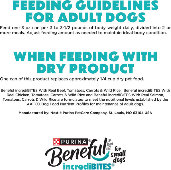 Purina beneful small breed dog food variety pack incrediBites with real beef chicken and salmon 3 oz cans pack of 30