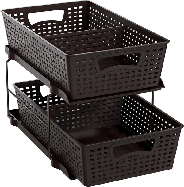 2 Tier Bathroom Organizer Tray with Sliding Drawer and Under Sink Storage