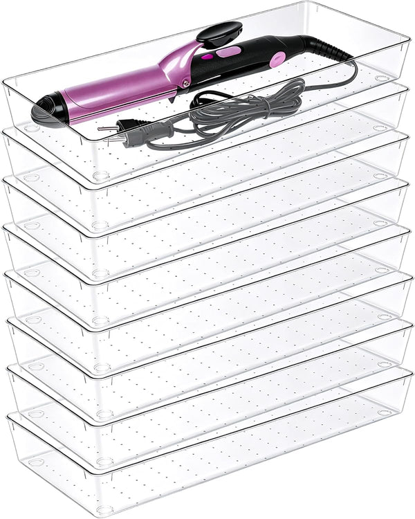 4 pack clear plastic drawer organizer trays for storage and organization