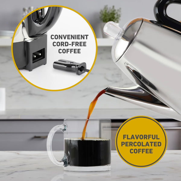West Bend Electric Percolator Classic Style Coffee Maker with Stainless Steel Parts and 12-Cup Capacity