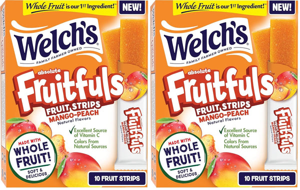 Welch's Fruitfuls Fruit Strips, Dried Fruit Snacks, Berry Medley, Mango Peach, Strawberry, 0.5oz, Pack of 50