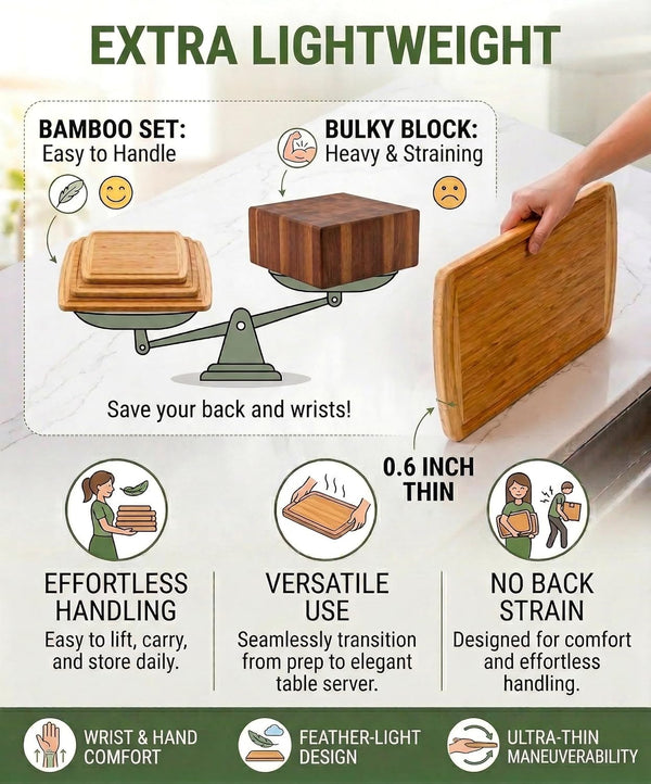 Luxury XL Bamboo Cutting Board Set of 3 with Vertical Grain Strength Technology