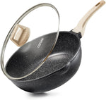 12 inch nonstick deep frying pan with lid, 5.5 qt jumbo cooker saute pan