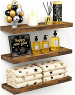 BAYKA Floating Shelves for Wall, Wall Mounted Rustic Wood Shelves for Bathroom, Bedroom, Living Room, Kitchen, Hanging Shelf for Books/Storage/Room Decor with 22lbs Capacity (Black, Set of 3, 15.7in)