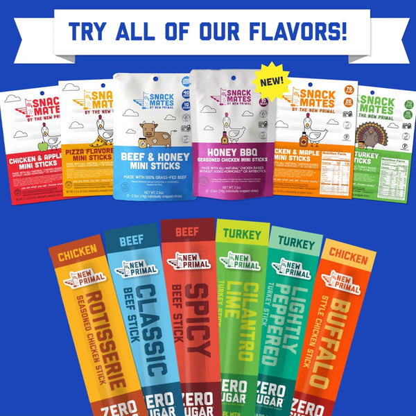 New Primal Snack Mates Chicken & Maple Sticks, Gluten Free, Low Sugar, High Protein Snacks for Kids