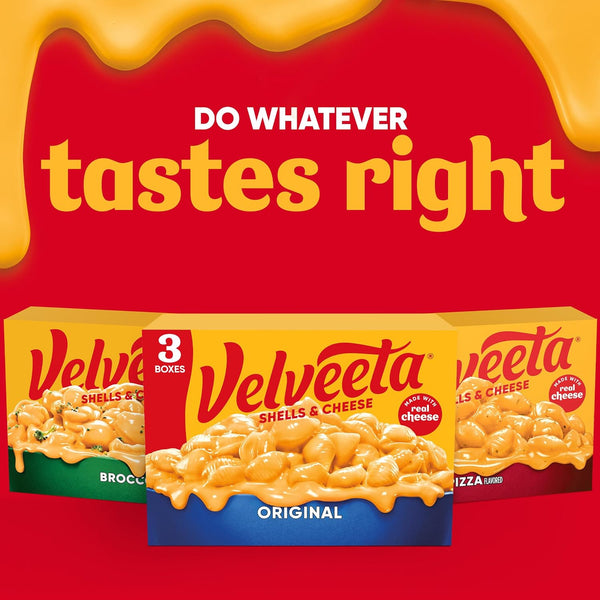 Velveeta Original Shells and Cheese, 3 Boxes, Easy Dinner or Sides, Made with Real Cheese, 12 oz
