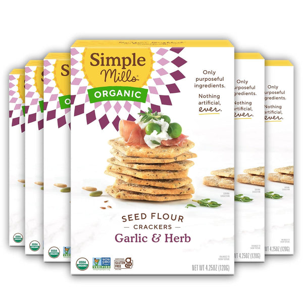 Simple Mills Organic Seed Crackers, Original, Gluten Free, Flax Seed, Sunflower Seeds, Corn Free, Low-Calorie Snacks, Plant Based, Nutrient Dense, 4.25oz, 3 Count